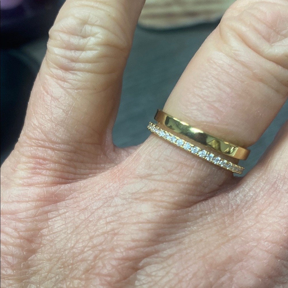 BN Gold Wedding band Set with Row of Moissanite Diamonds & stamped 925-